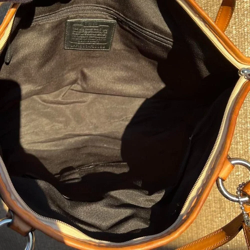 Coach black and tan leather Peyton Embossed Patent Leather Shoulder Tote Bag